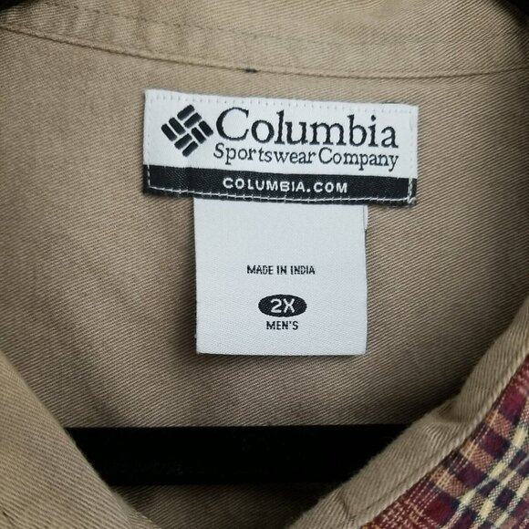 Columbia Shirt Mens 2XL Red Brown Plaid Button Down 100% Cotton Long Sleeve - Picture 2 of 7